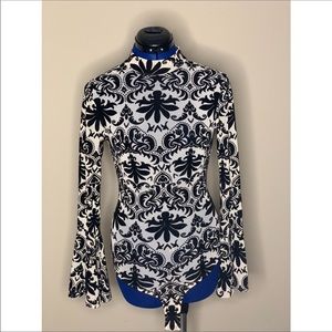 Bell wrist cream and black velvet design body suit